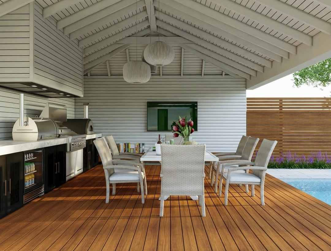 Poolside Outdoor Kitchen with Gable Roof