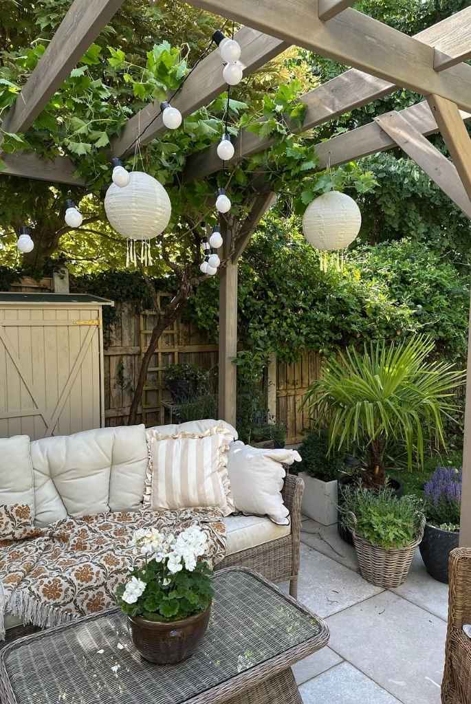 Rustic Pergola Nook with Natural Greenery
