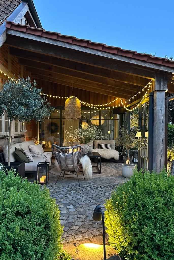 Rustic Porch Retreat with Fairy Lights