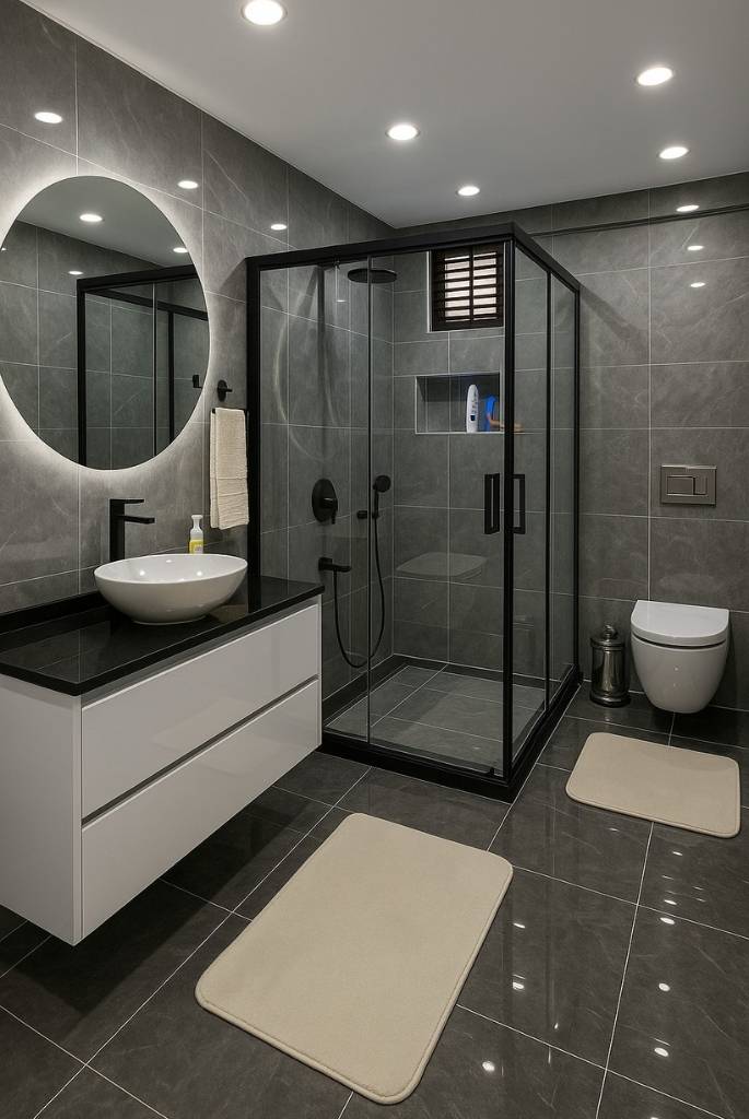 Sleek Noir Cottage Bathroom