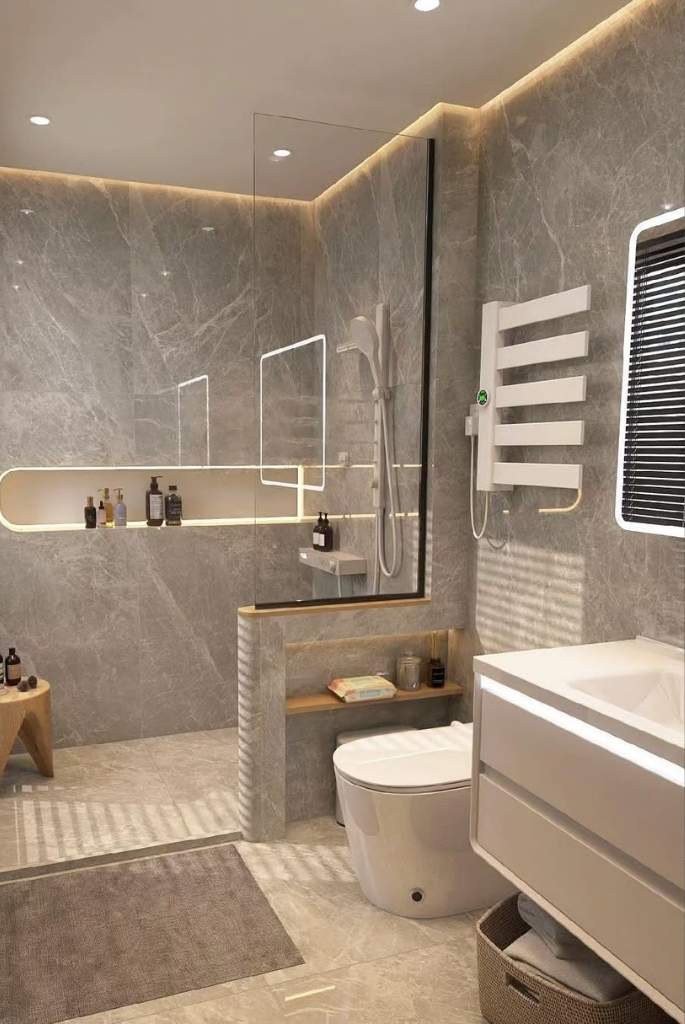 Soft Stone Modern Cottage Bathroom