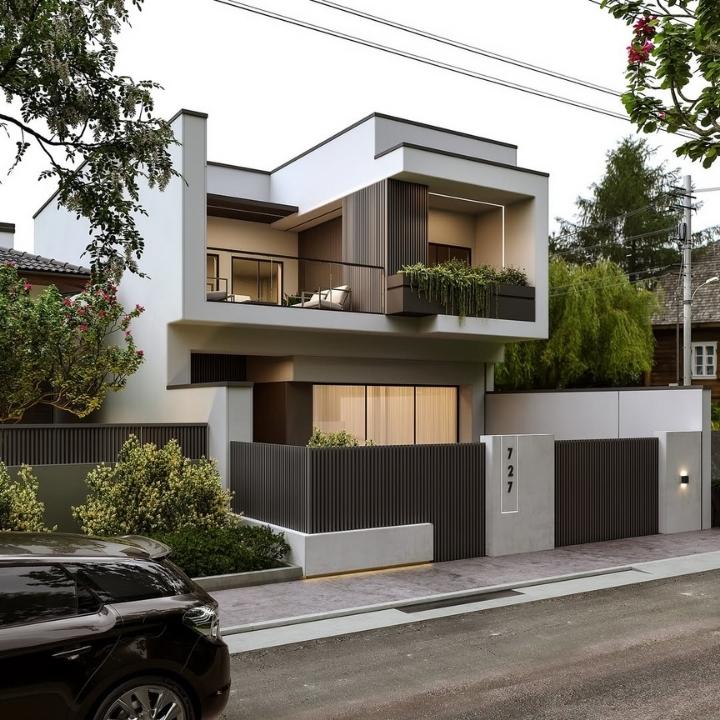 . Soft White and Espresso Brown Modern Exterior