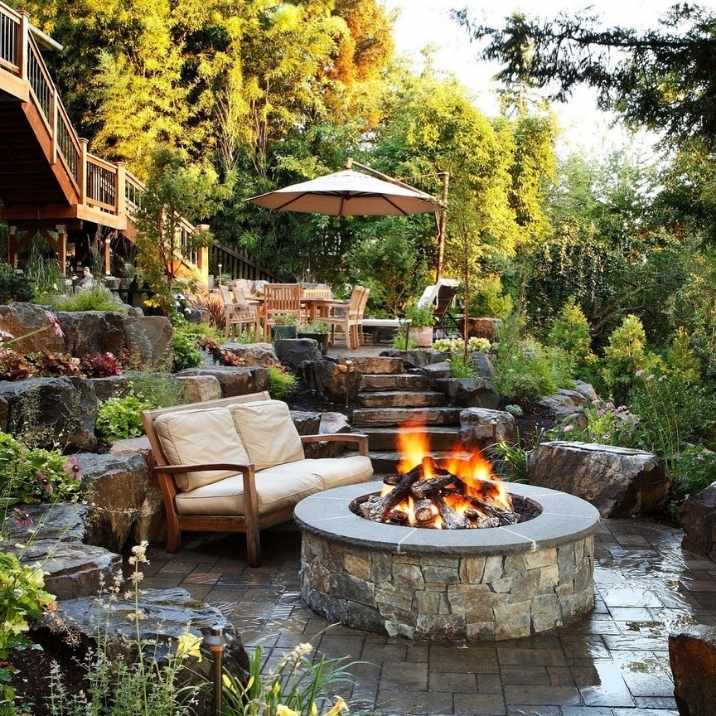 Stone Patio Fire Pit Retreat