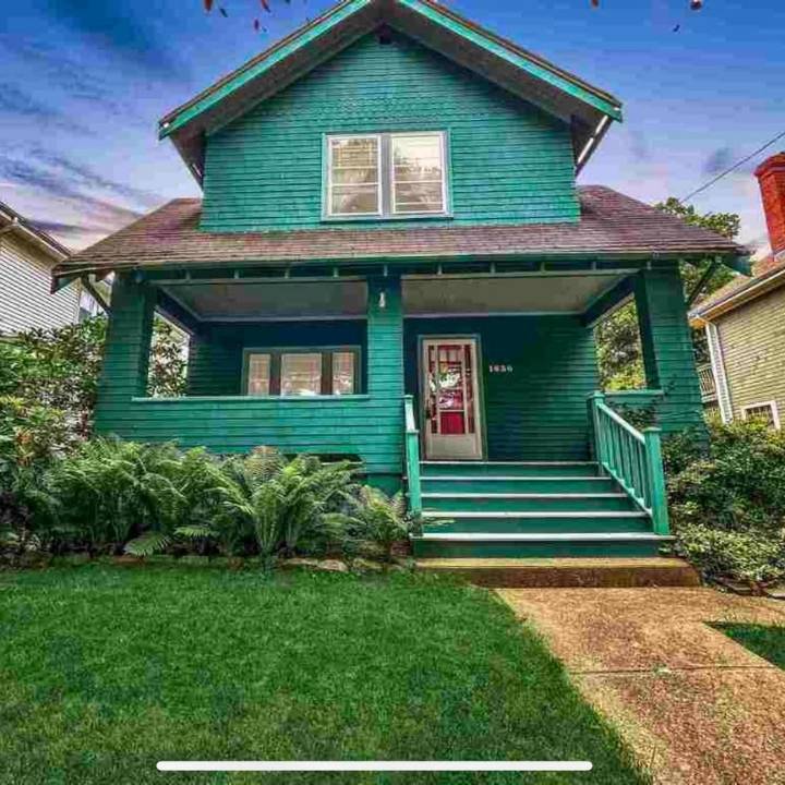 Teal and Red Front Door Exterior