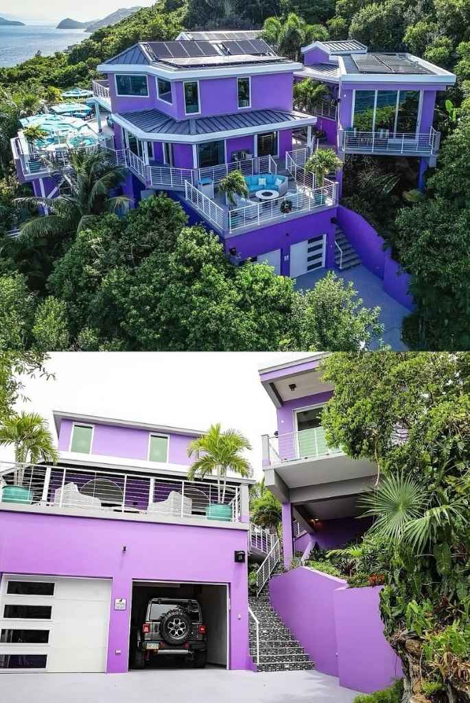 Tropical Purple and White Modern Exterior Combination