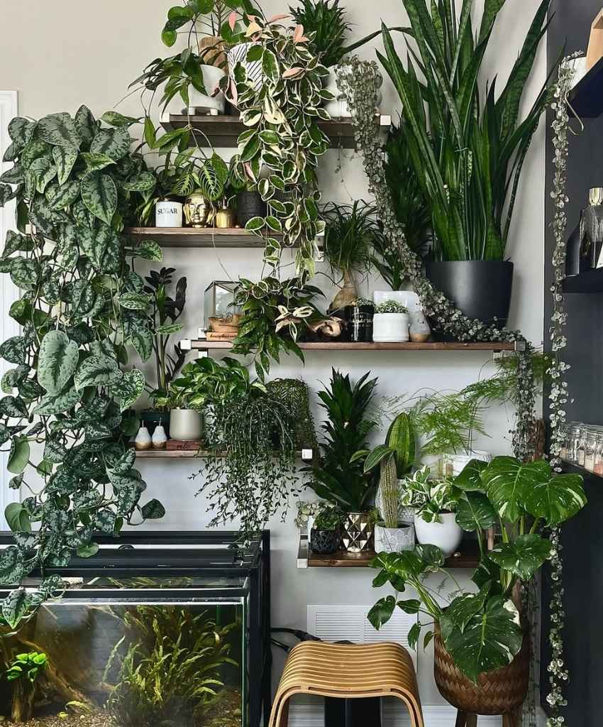 Vertical Plant Wall with Aquarium Accent