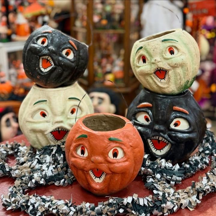 Antique Papier-Mache Pumpkin Buckets