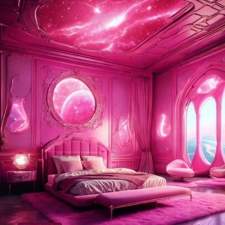 Cosmic Pink Galaxy Bedroom