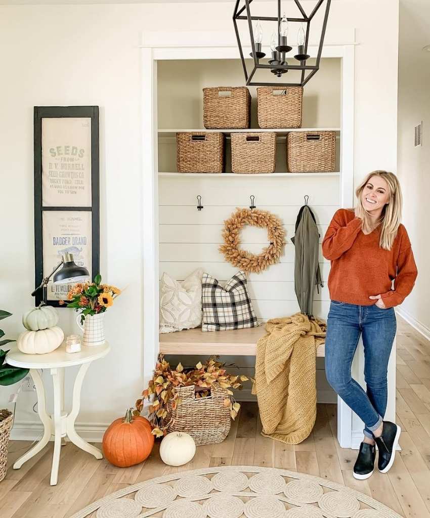 Cozy Autumn Entryway with Woven Baskets