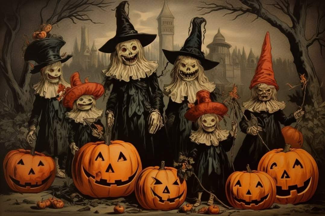 Creepy Pumpkin Witch Gathering