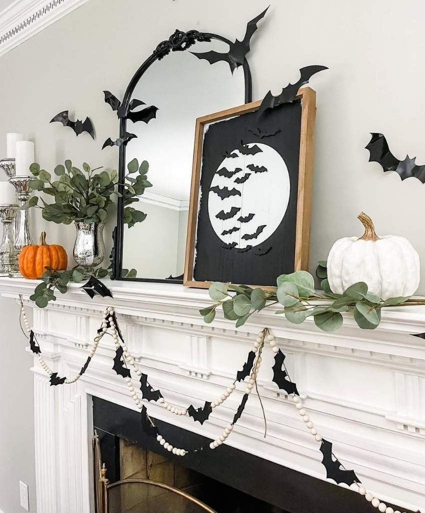 Elegant Bat & Moon Halloween Mantel 