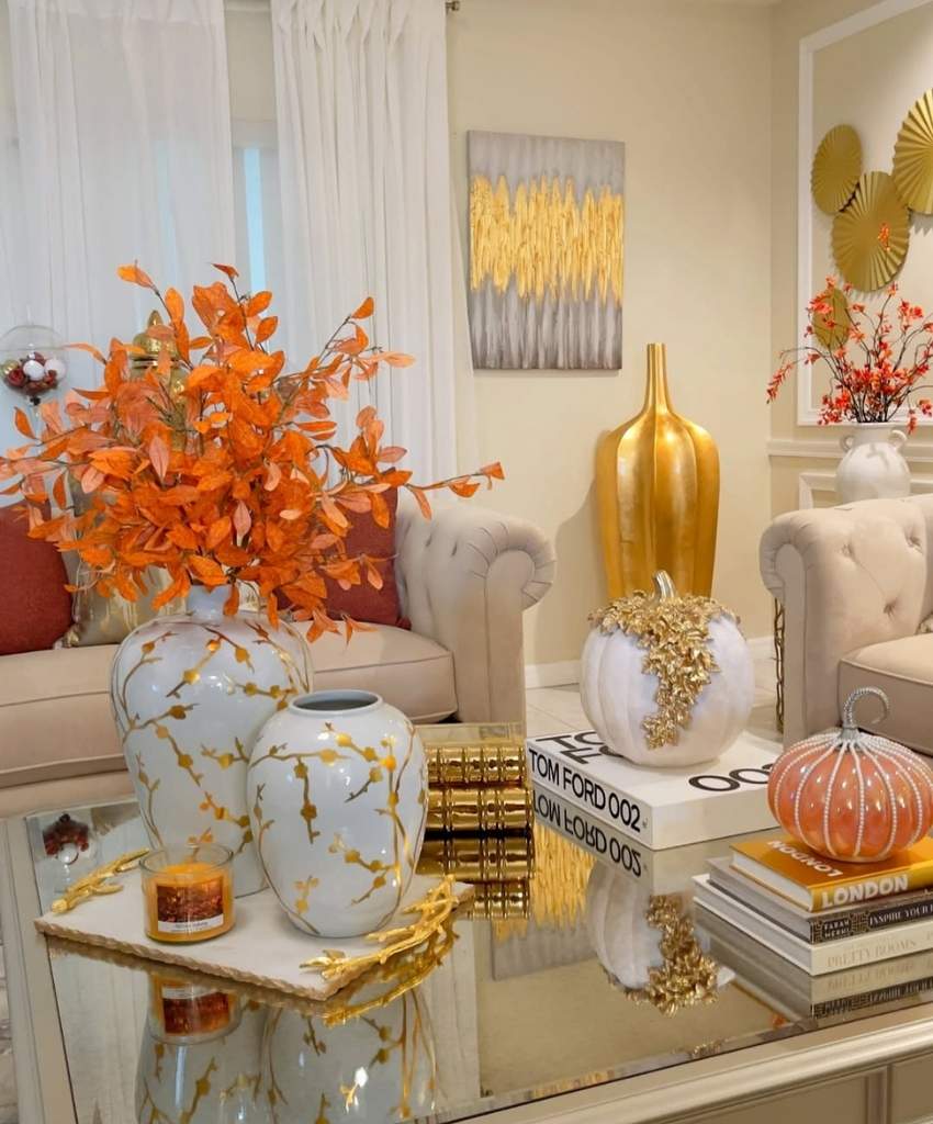 Elegant Fall Pumpkin and Vase Decor