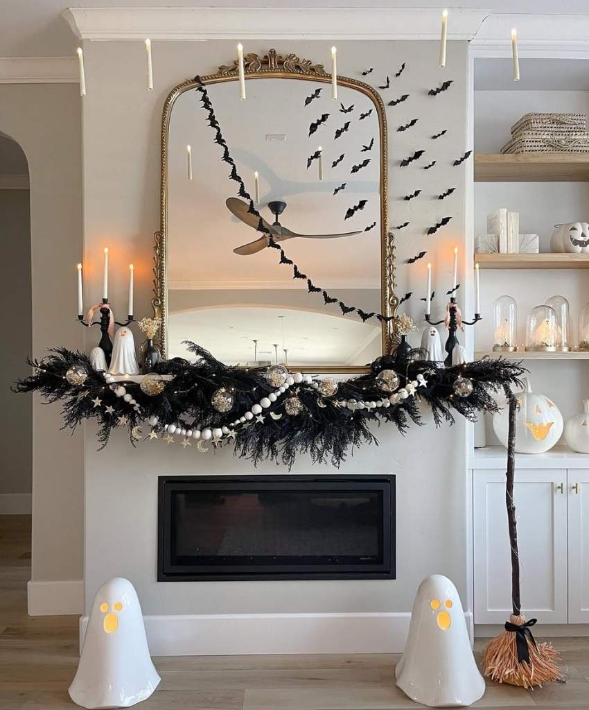 Ghost & Bat Halloween Mantel Decor