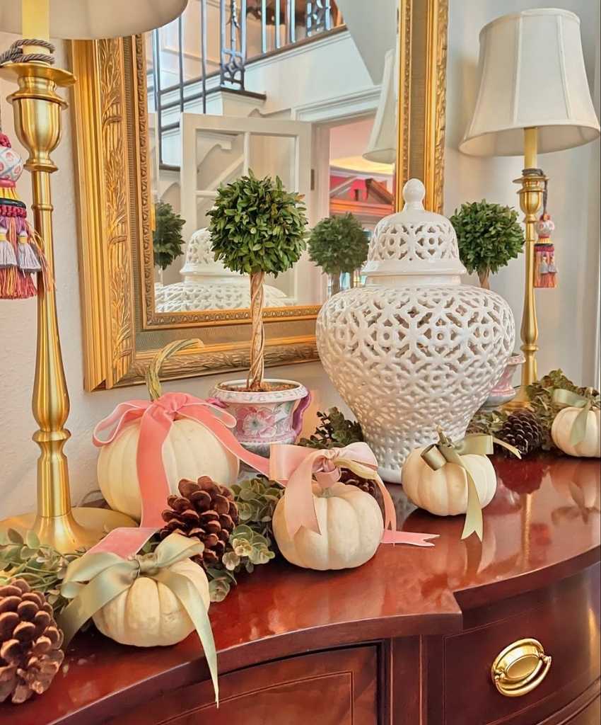 Pastel Ribbon Pumpkin Fall Display