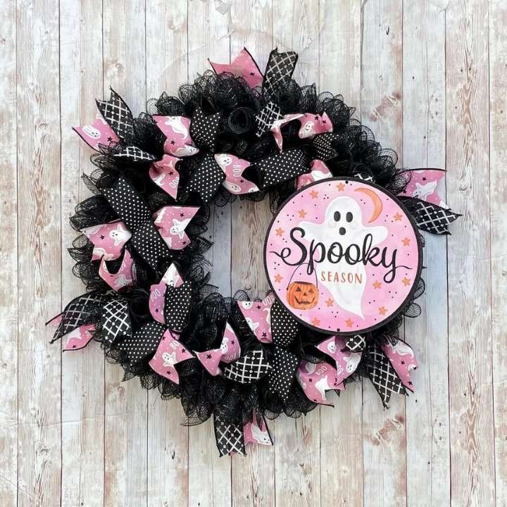 Pink Spooky Season Ghost Wreath