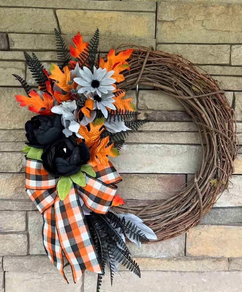 Plaid Bloom Rustic Halloween Wreath