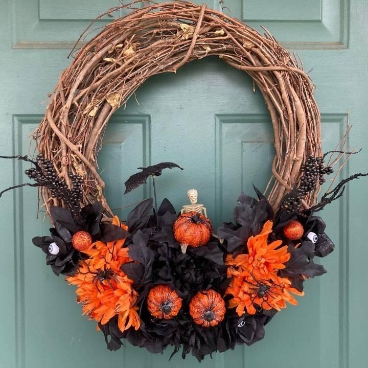 Pumpkin Patch Skeleton Wreath