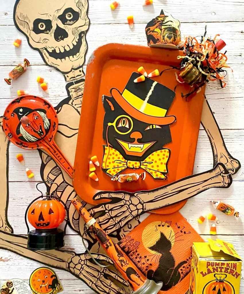 Retro Skeleton and Black Cat Party Set