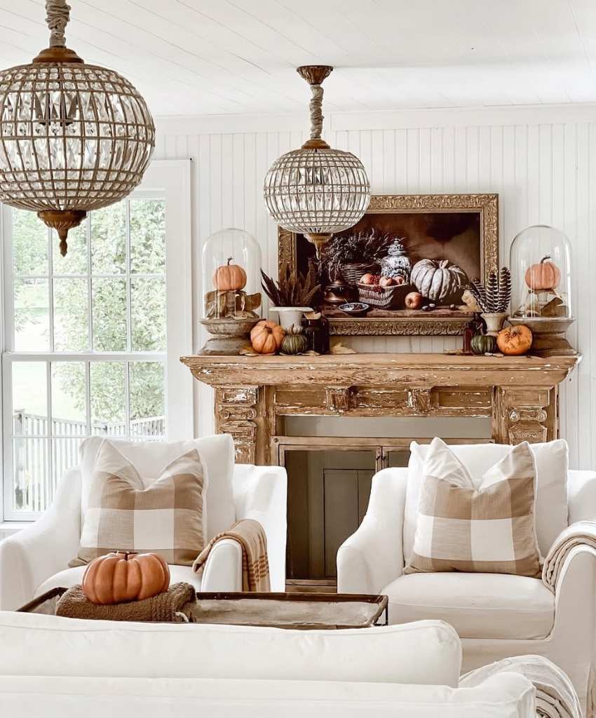 Rustic Autumn Pumpkin Mantel Decor