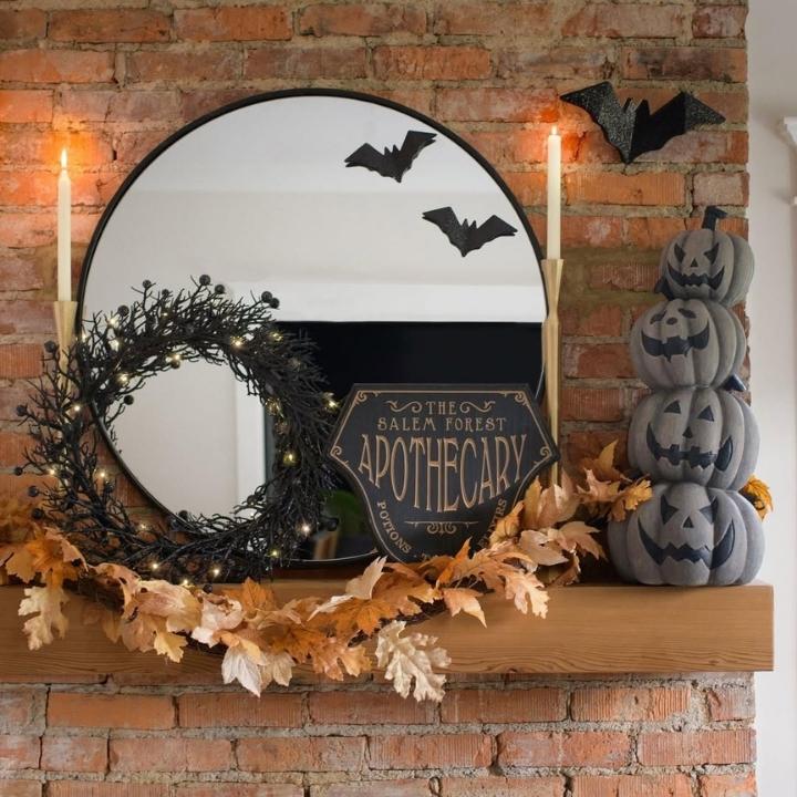 Rustic Brick Halloween Mantel