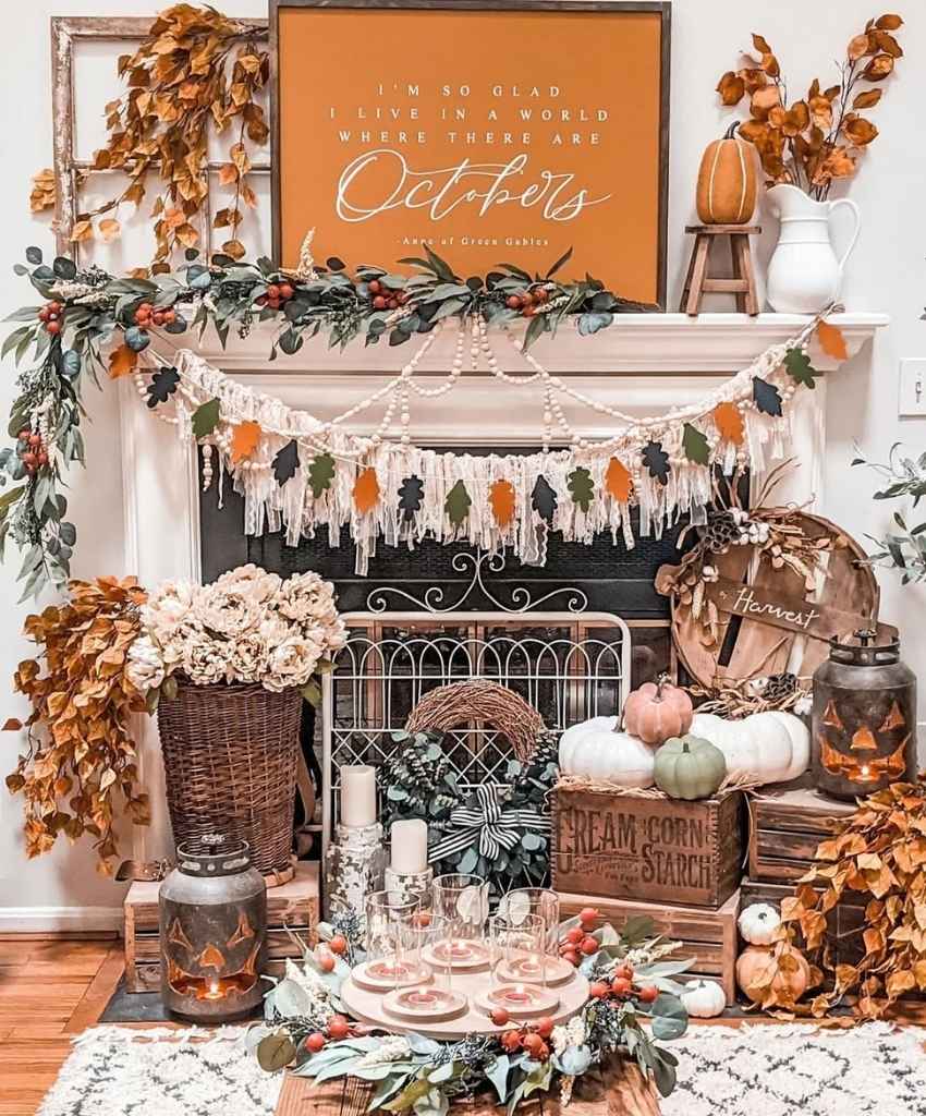 Rustic Fall Harvest Mantel Decor