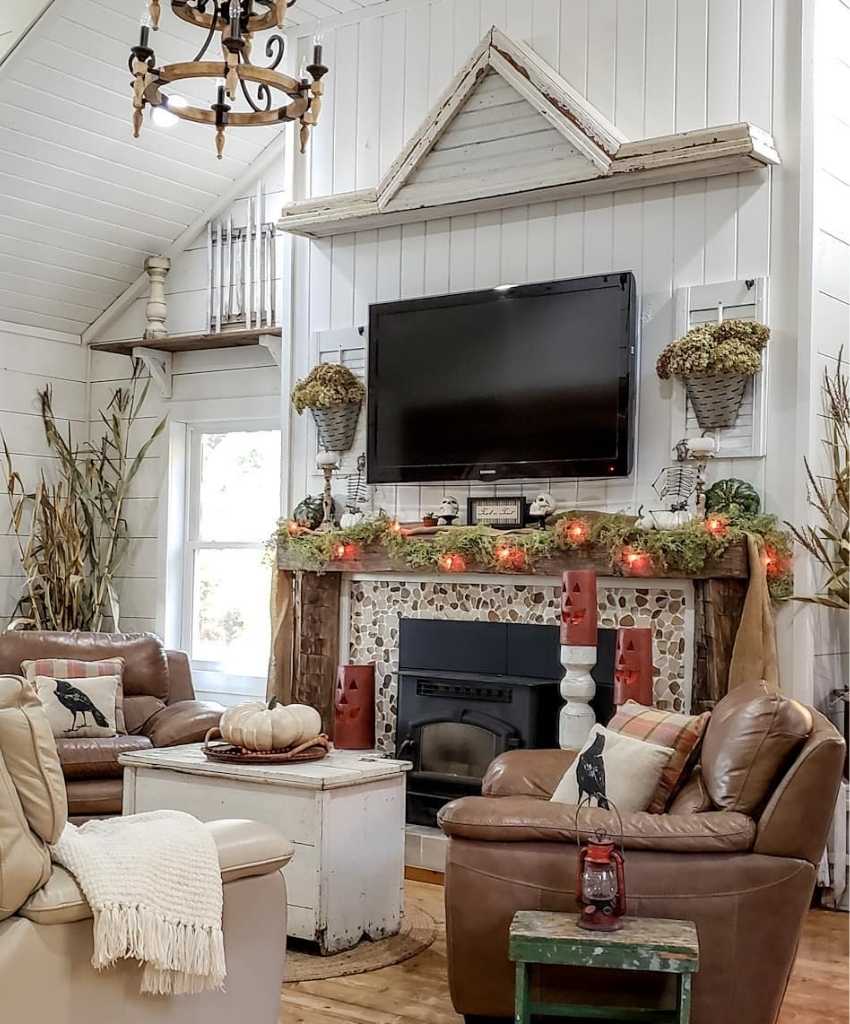 Rustic Halloween Living Room with Fall Accents