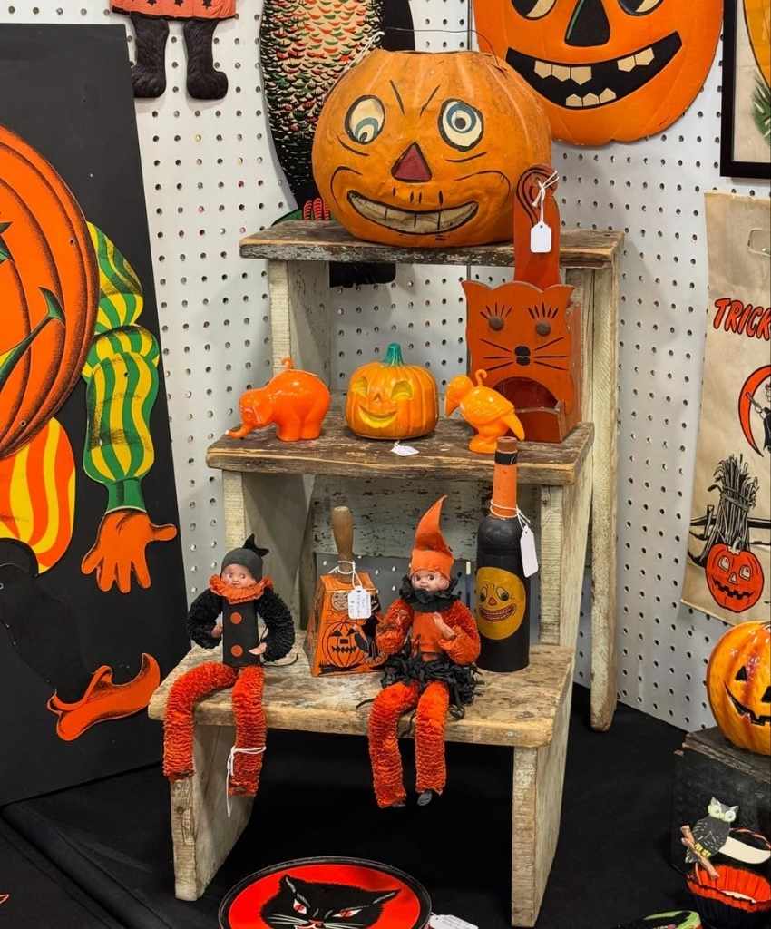 Rustic Shelf of Vintage Halloween Treasures