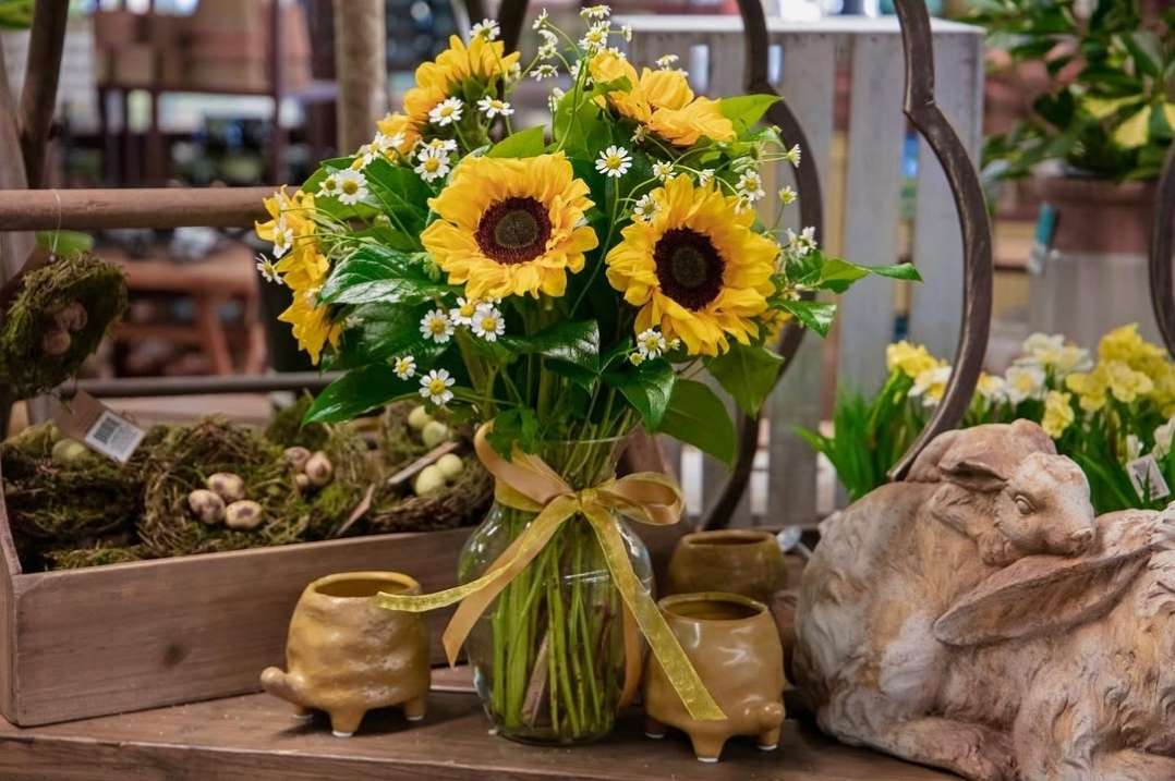 Rustic Sunflower and Daisy Vase