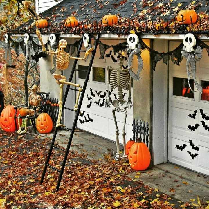 Skeleton and Pumpkin Outdoor Halloween Display