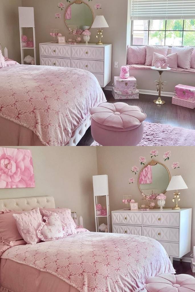 Soft Pink Window Nook Bedroom