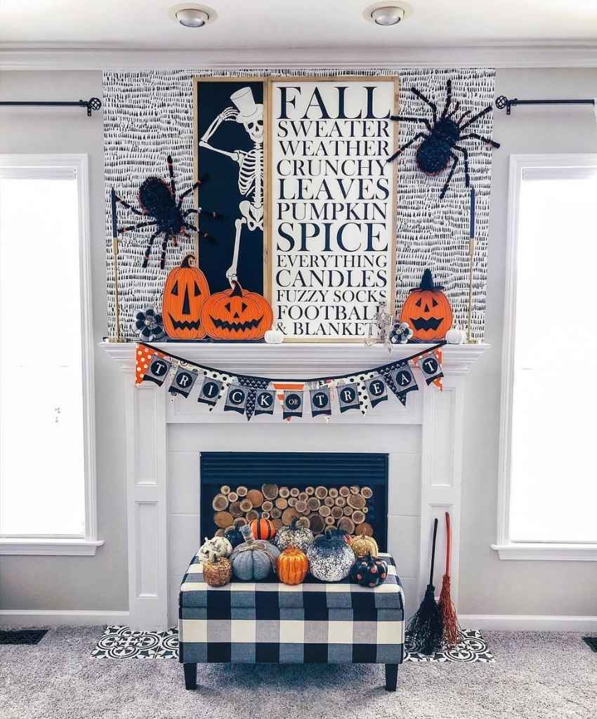 Spooky Skeleton & Pumpkin Mantel