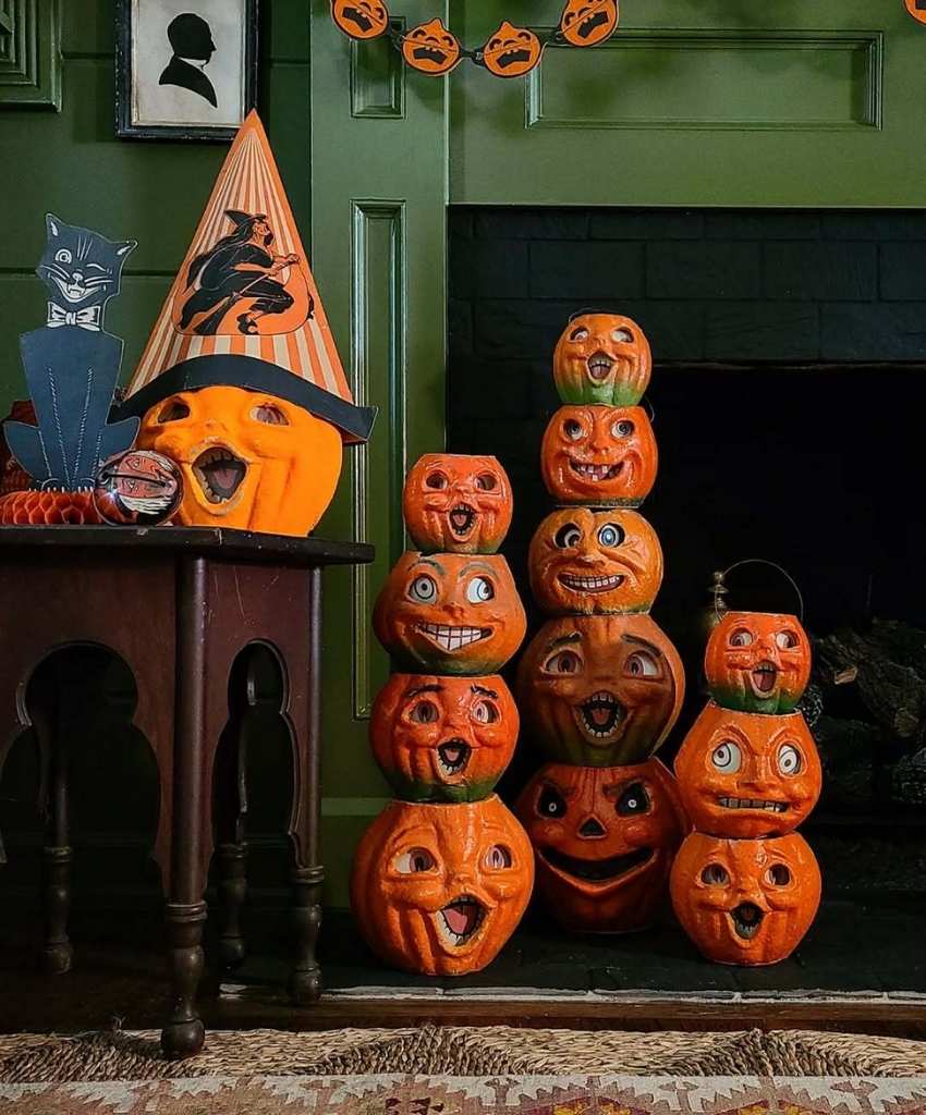 Stacked Vintage Papier-Mache Pumpkins