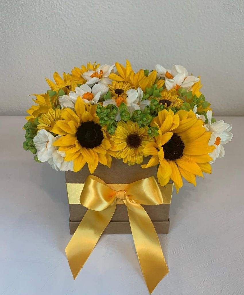 Sunflower and Daisy Gift Box Arrangement