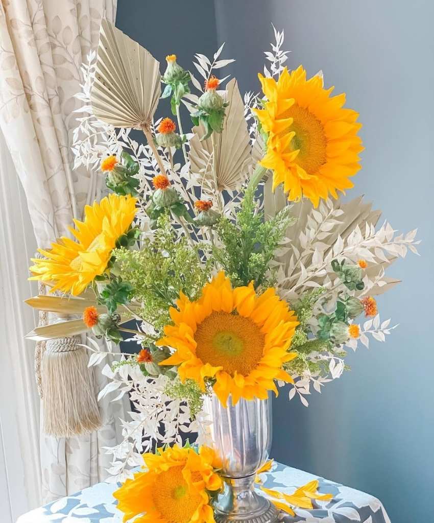 Sunflower and Dried Palm Leaf Arrangement