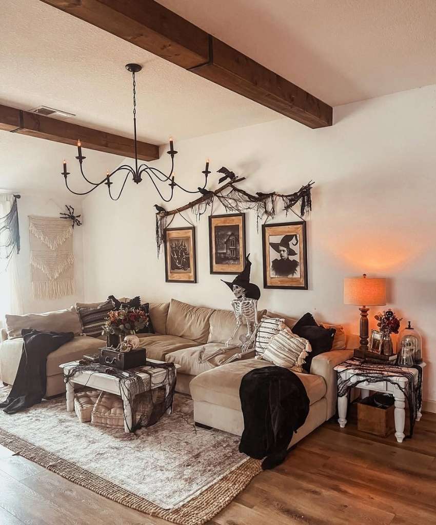 Vintage Halloween Living Room Setup