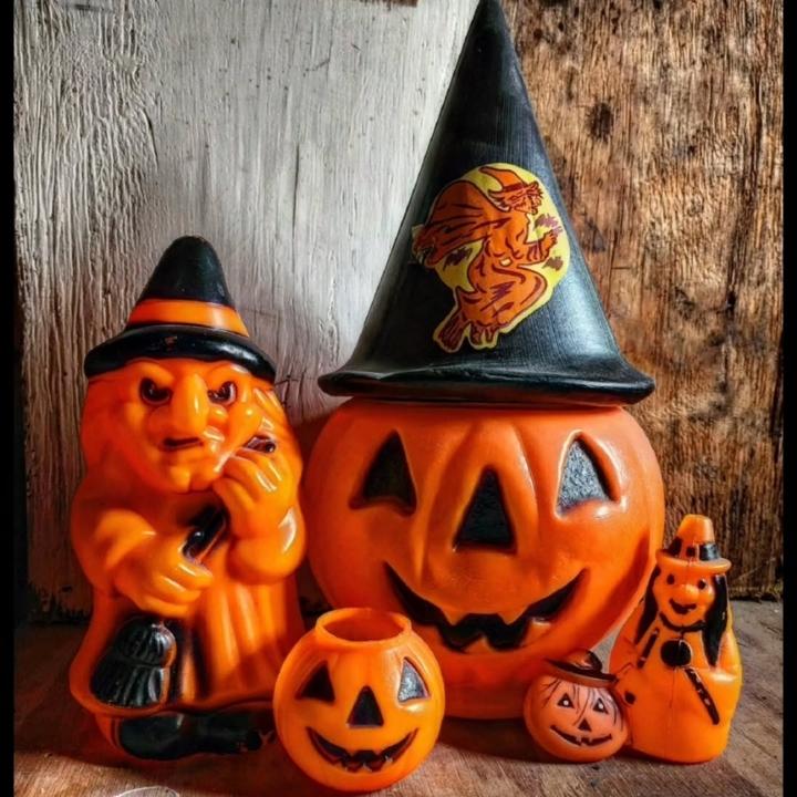 Vintage Witch and Pumpkin Blow Mold Set