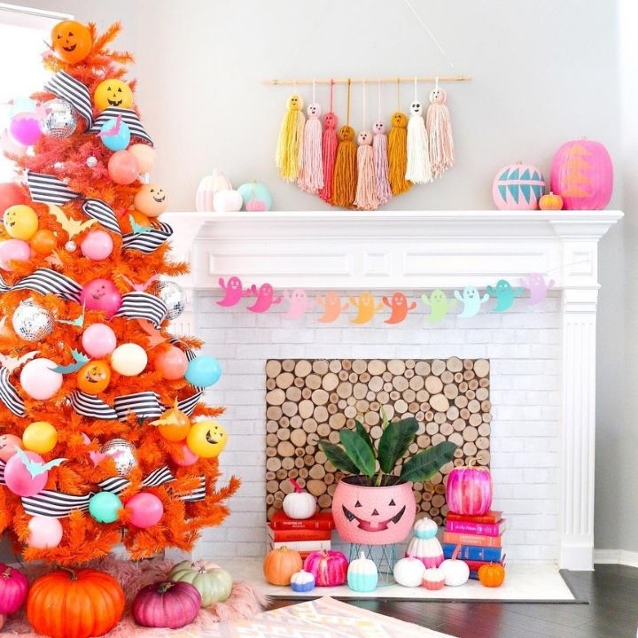 Whimsical Pumpkin & Ghost Halloween Mantel
