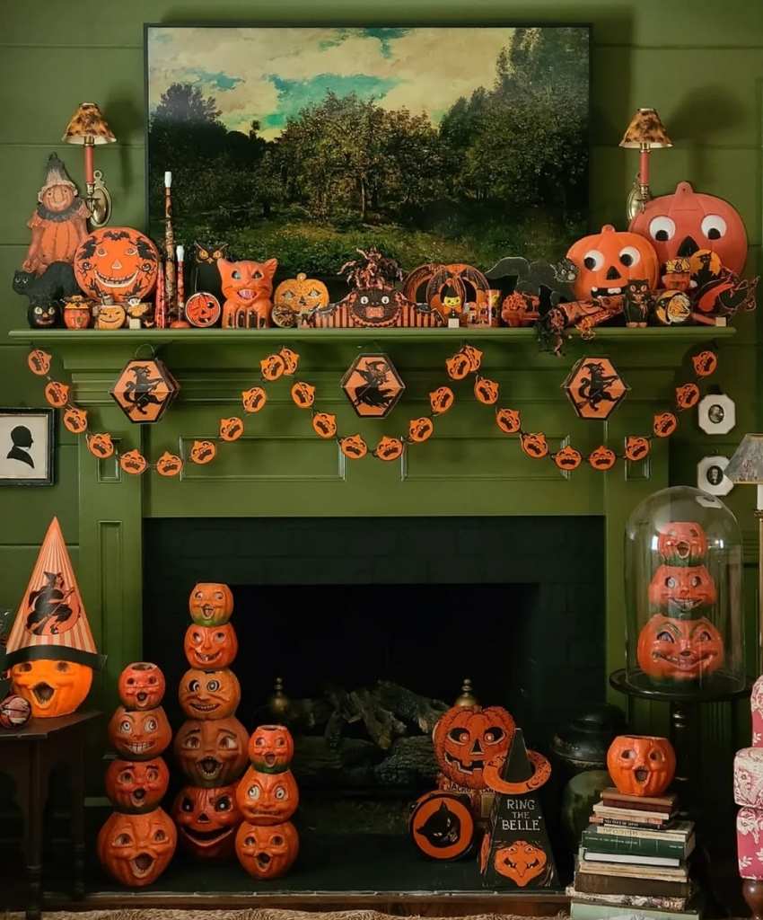 Whimsical Pumpkin Mantel Display