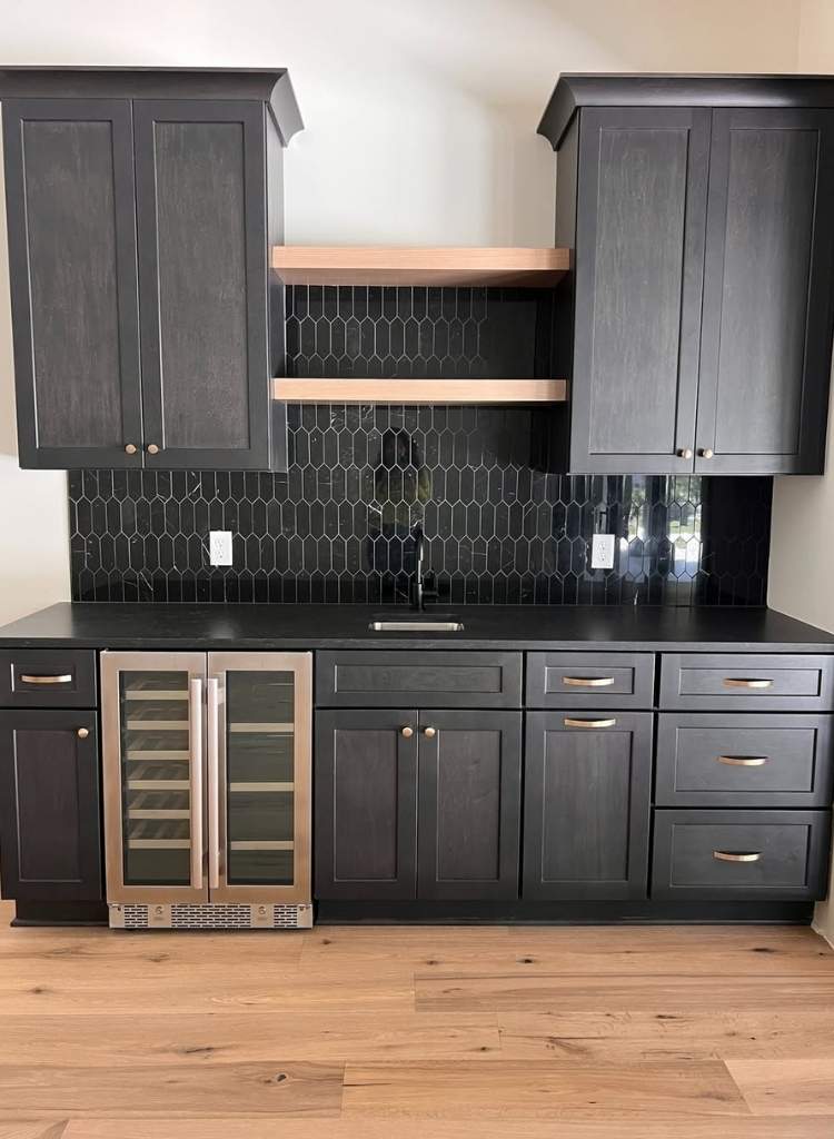 Black Elongated Hexagon Tile Backsplash