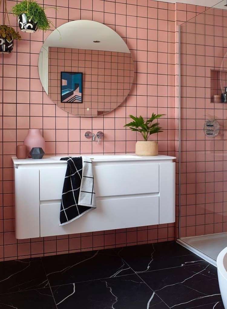 Bold Pink Tile Bathroom