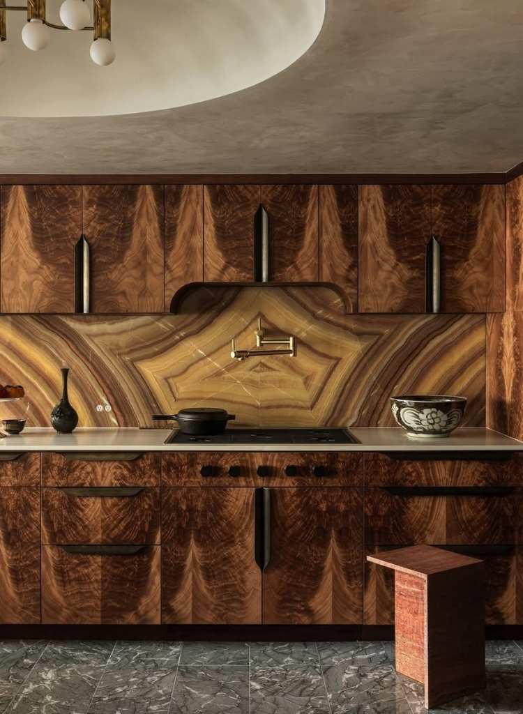 Bookmatched Stone Slab Backsplash