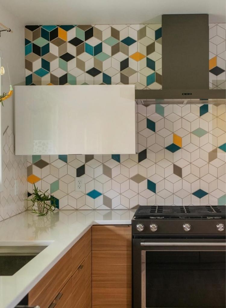 Colorful Geometric Cube Tile Backsplash