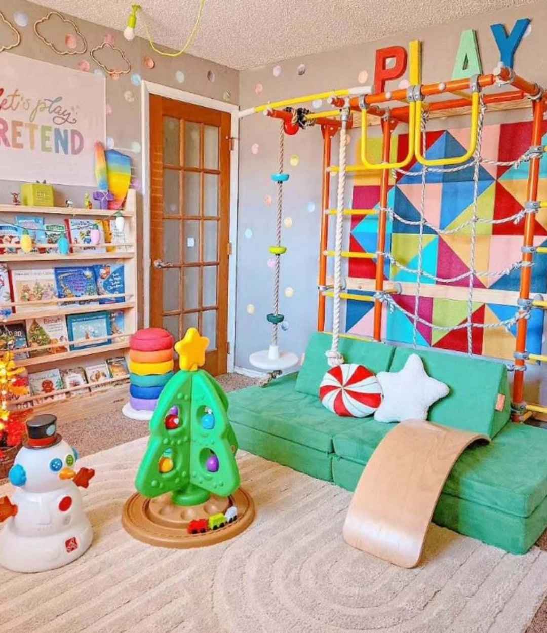 Colorful Playroom with Climbing Wall