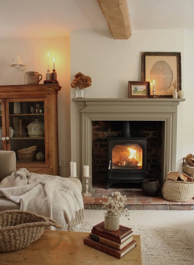 Cottage Living Room with Wood-Burning Stove