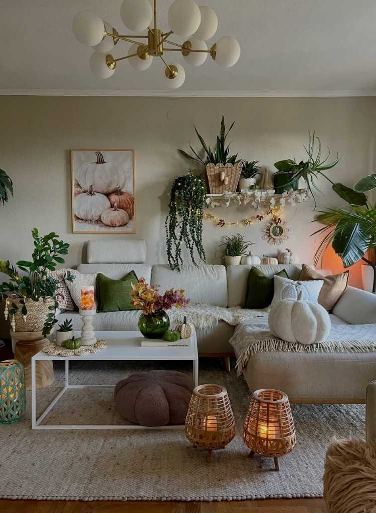 Earthy Cottage Living Room with Greenery