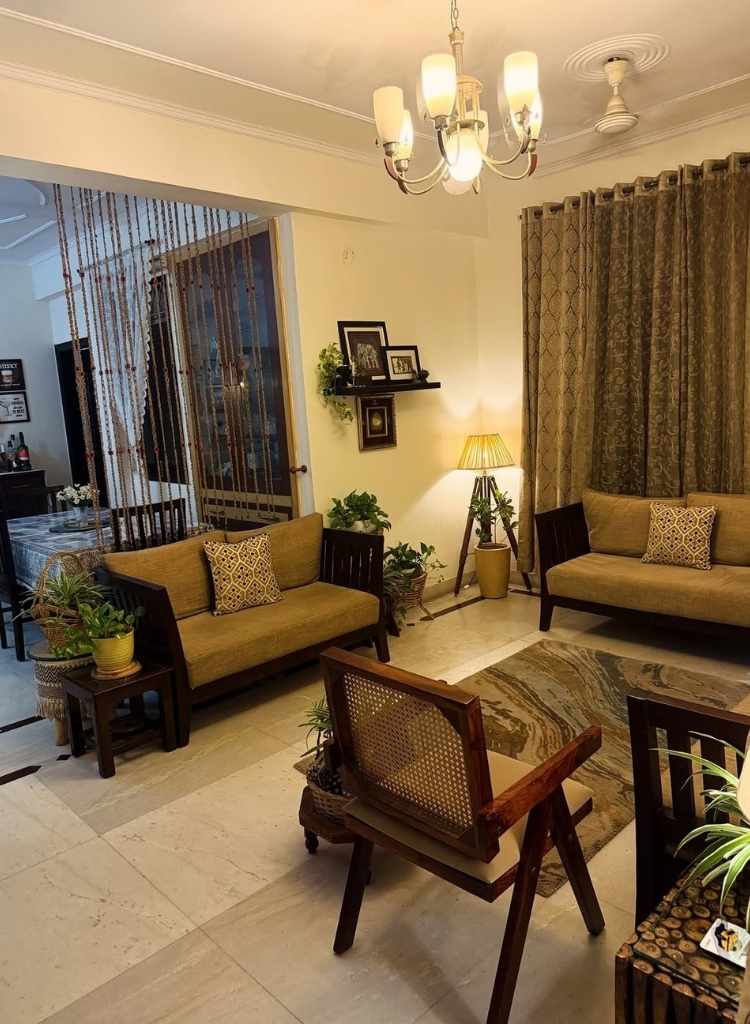 Earthy Living Room with Wooden Furniture