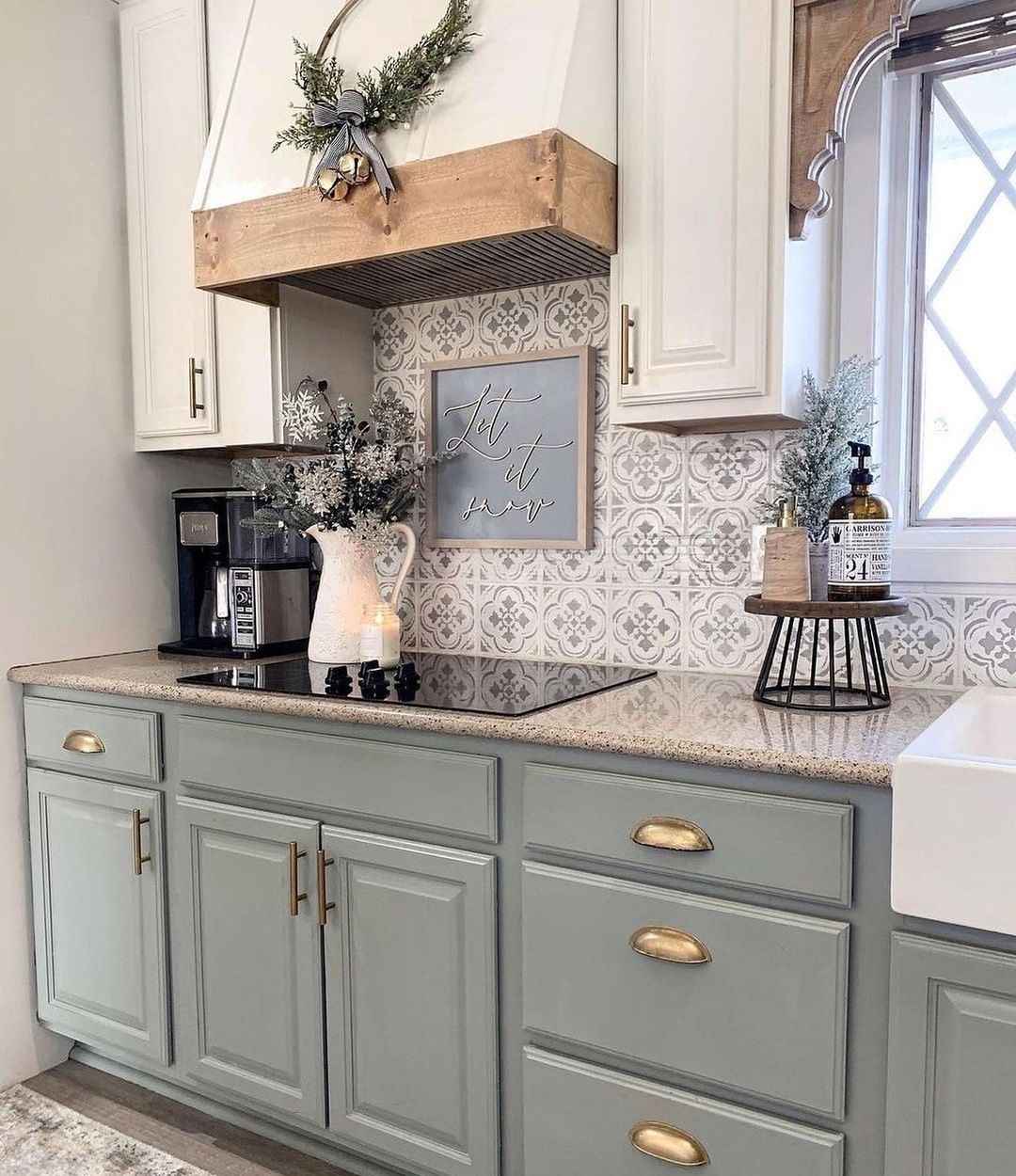 Soft Gray Patterned Tile Backsplash
