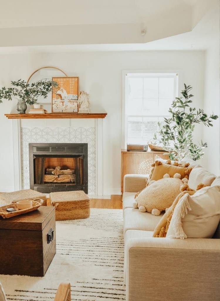 Warm Cottage Living Room with Fireplace