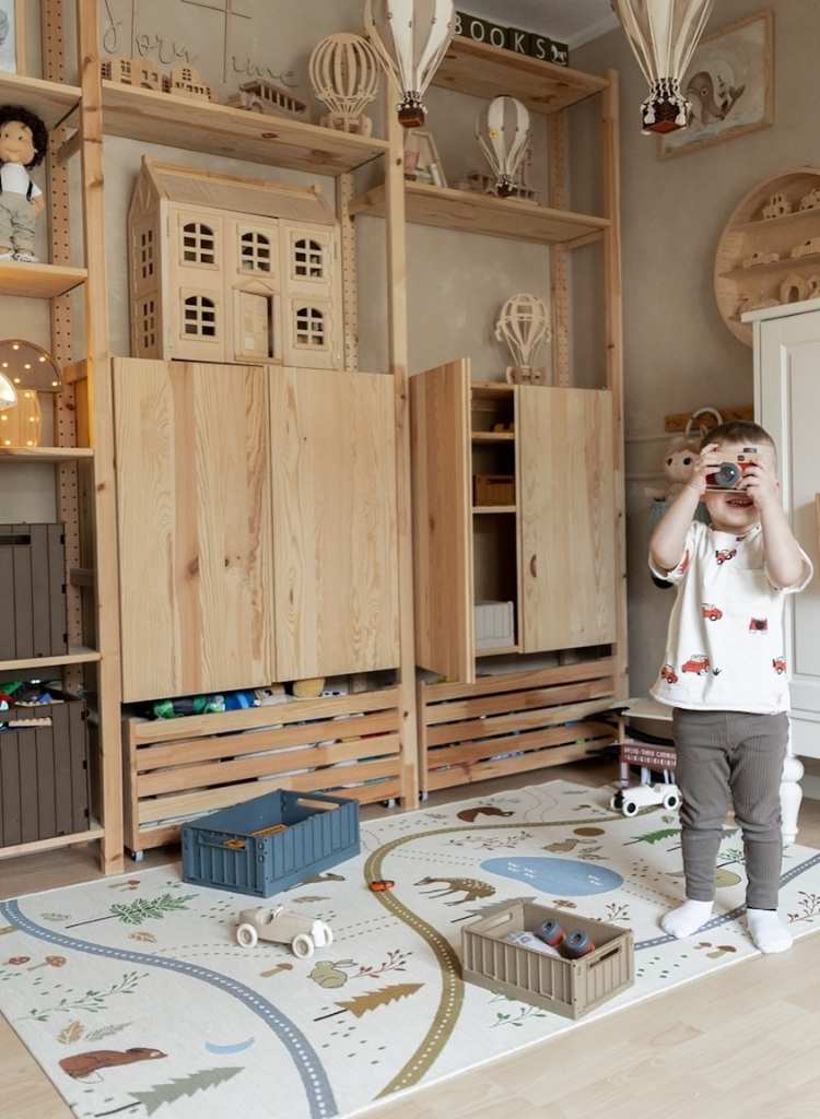Wooden Storage Playroom with Adventure Rug