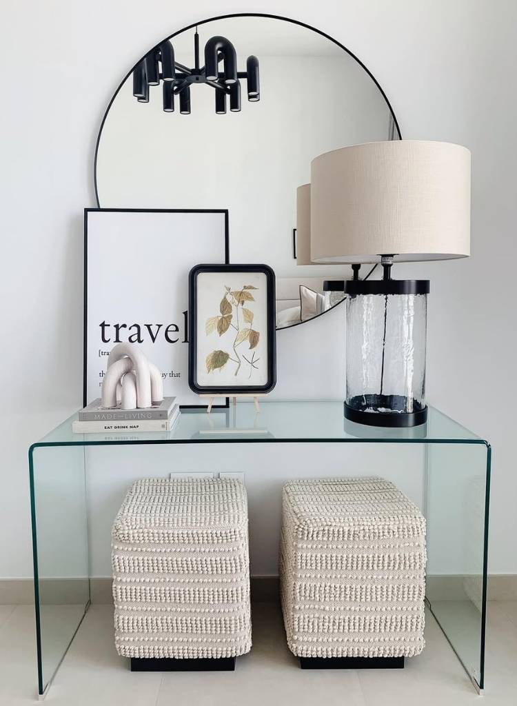 Clear Glass Console Table with Modern Decor